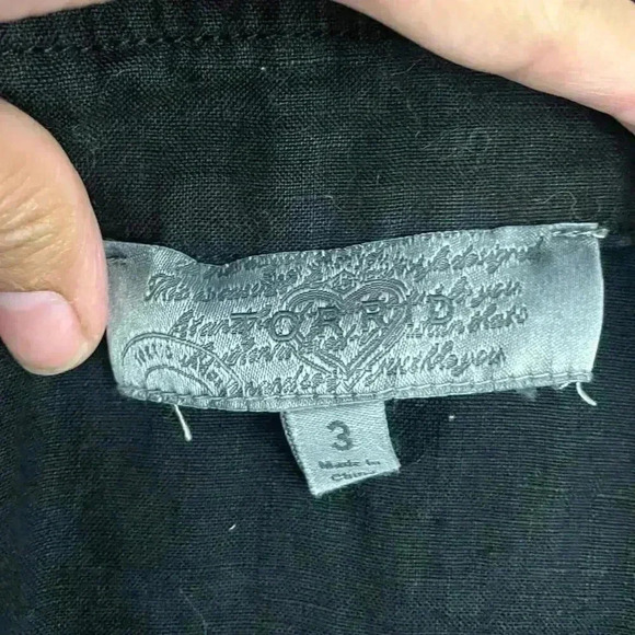 Torrid Black Button Front Blouse Sz 3 100% Linen Loose Pockets Plus Women's - Picture 3 of 11